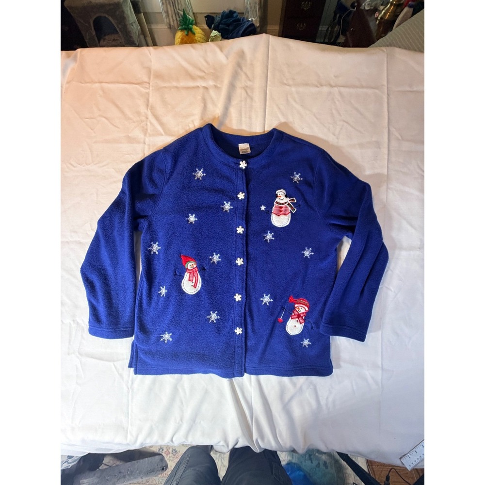 Premier International Snowman Fleece Cardigan Royal Blue Plus XL 18W Snowflake